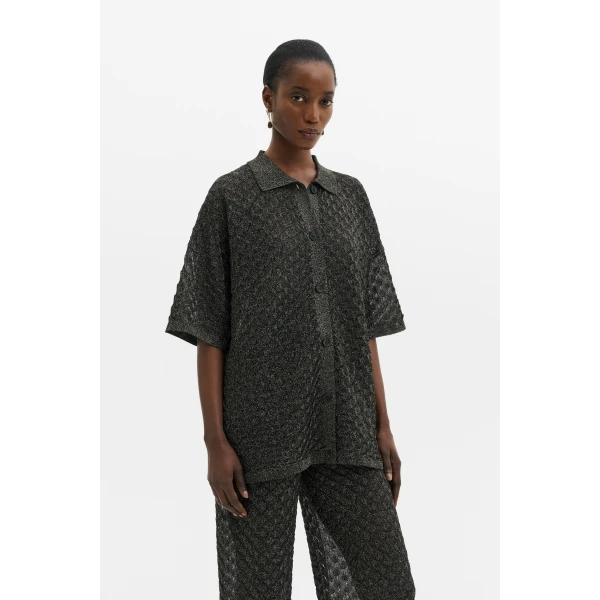 By Malina Moa Oversized Shirt in Black Metallic, view 2