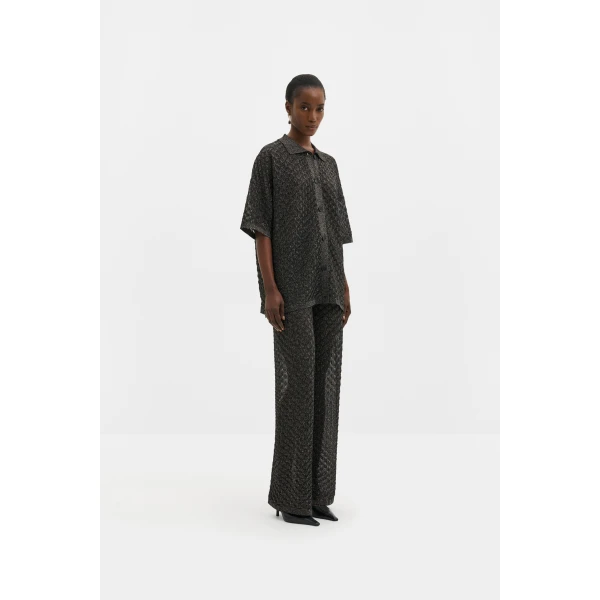 By Malina Moa Oversized Shirt in Black Metallic, view 3
