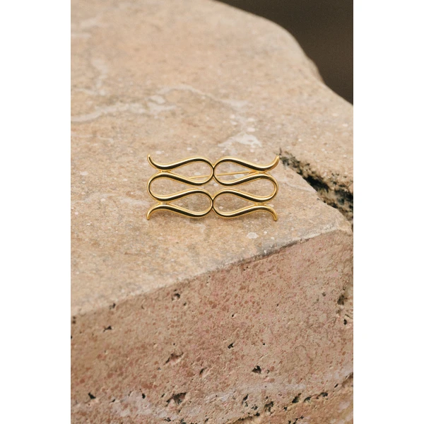 By Malina Monogram Brooch in Gold Metallic, view 3