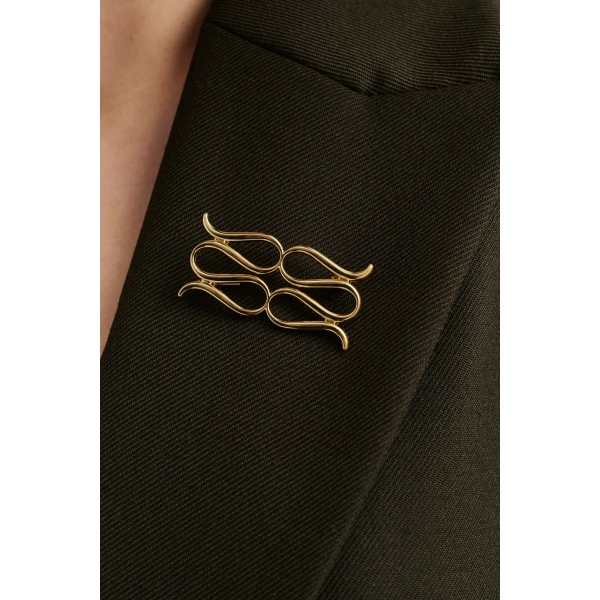 By Malina Monogram Brooch in Gold Metallic, view 4