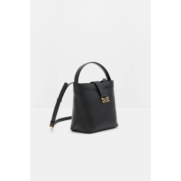 By Malina Monogram Bucket Bag in Black, view 2