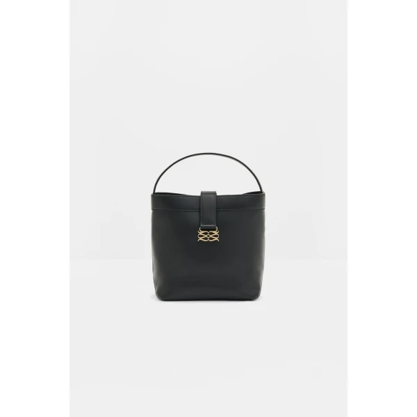 By Malina Monogram Bucket Bag in Black, view 3