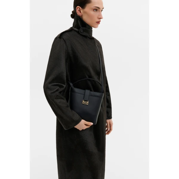 By Malina Monogram Bucket Bag in Black, view 6