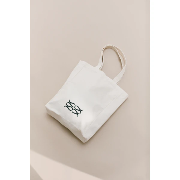 By Malina Monogram Canvas Bag in Cream, view 3