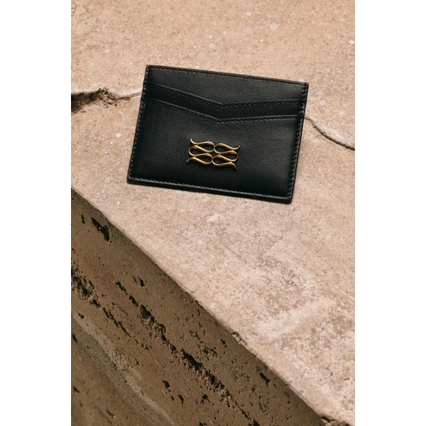 By Malina Monogram Card Holder in Black, view 4