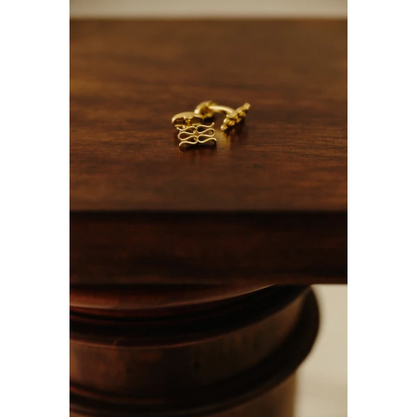 By Malina Monogram Cufflink in Gold Metallic, view 3