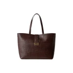 By Malina Monogram Grand Leather Tote in Dark Brown Croco