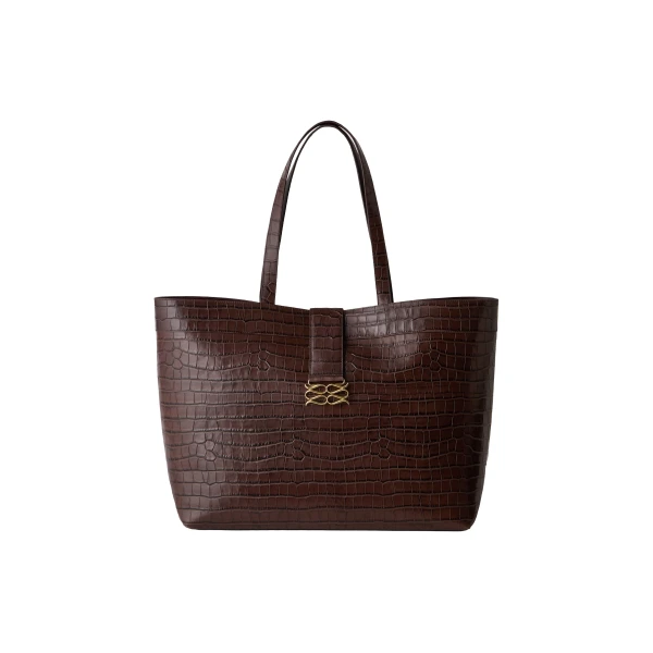 By Malina Monogram Grand Leather Tote in Dark Brown Croco
