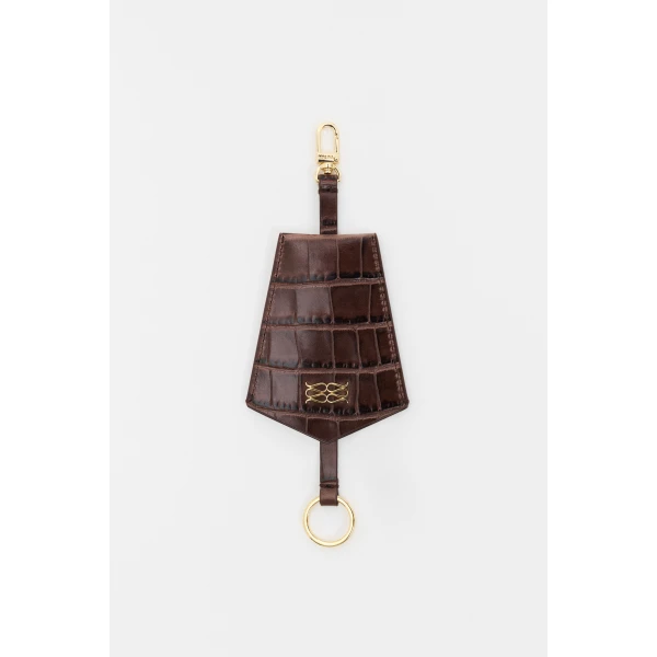 By Malina Monogram Key Chain in Dark Brown Croco, view 2