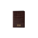 By Malina Monogram Leather Passport Cover in Dark Brown Croco