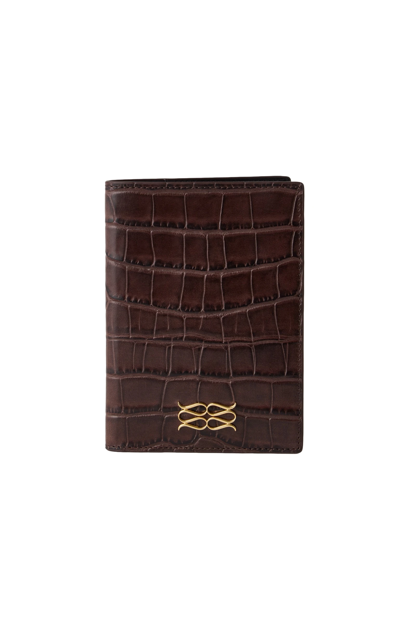 By Malina Monogram Leather Passport Cover in Dark Brown Croco By Malina Monogram Leather Passport Cover in Dark Brown Croco