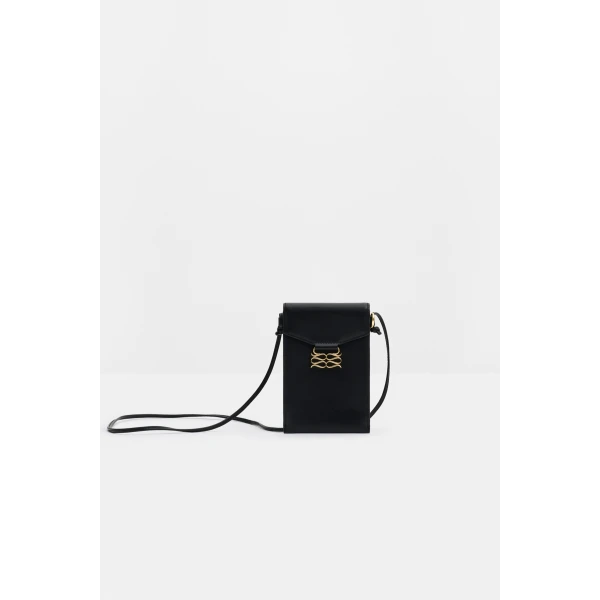 By Malina Monogram Phone Pouch in Black, view 2