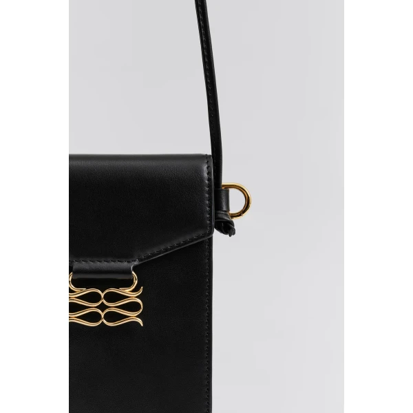 By Malina Monogram Phone Pouch in Black, view 4