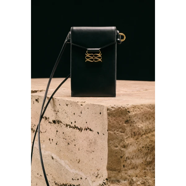 By Malina Monogram Phone Pouch in Black, view 6