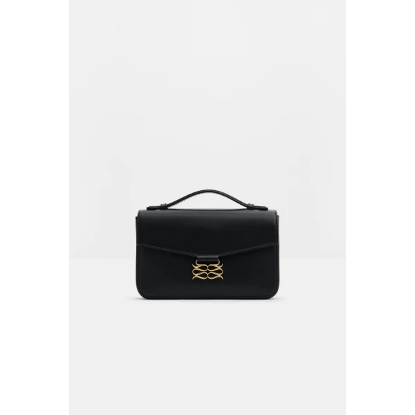 By Malina Monogram Shoulder Bag in Black, view 2