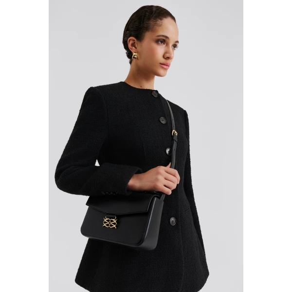 By Malina Monogram Shoulder Bag in Black, view 3