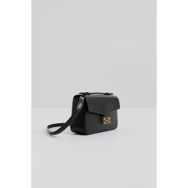 By Malina Monogram Shoulder Bag in Black, view 4