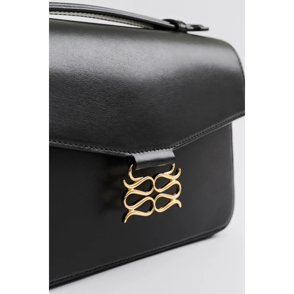 By Malina Monogram Shoulder Bag in Black, view 6