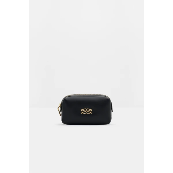 By Malina Monogram Toiletry Bag in Black, view 2