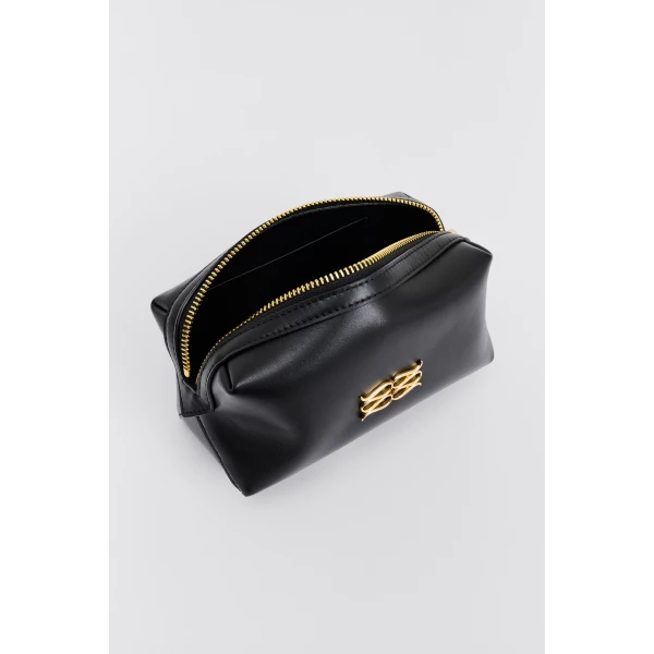 By Malina Monogram Toiletry Bag in Black, view 3