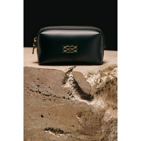 By Malina Monogram Toiletry Bag in Black, view 5