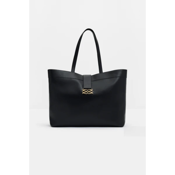 By Malina Monogram Tote Bag in Black, view 2
