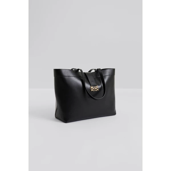 By Malina Monogram Tote Bag in Black, view 4