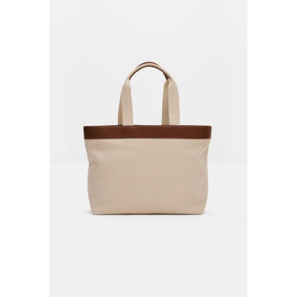 By Malina Monogram Tote Bag in Light Taupe, view 4
