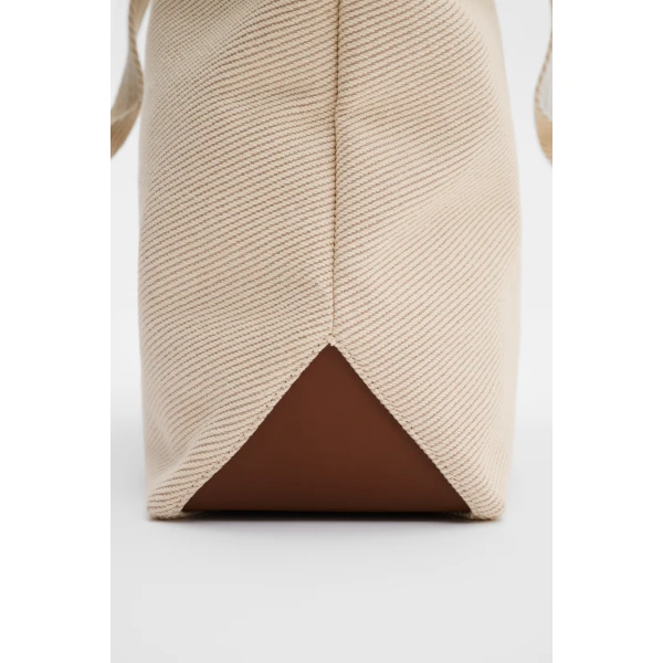 By Malina Monogram Tote Bag in Light Taupe, view 5