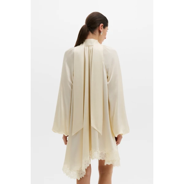 By Malina Norea Lace Hem Satin Mini Dress in Pearl, view 4