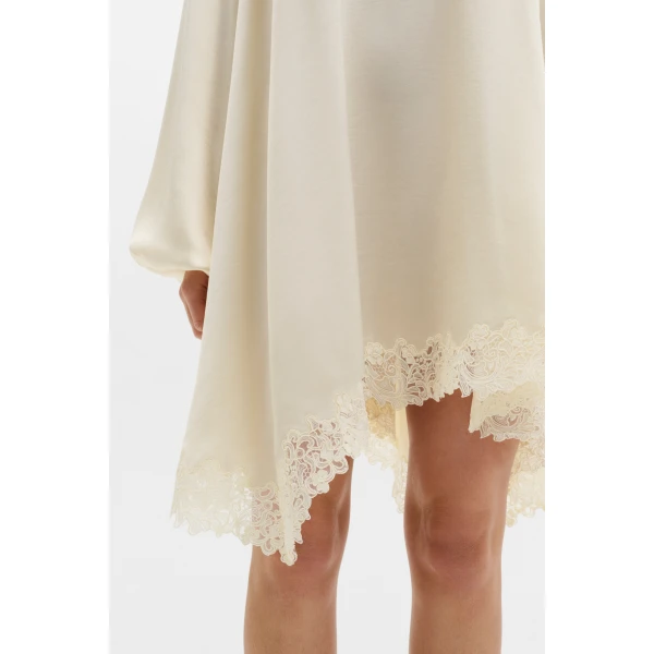 By Malina Norea Lace Hem Satin Mini Dress in Pearl, view 5