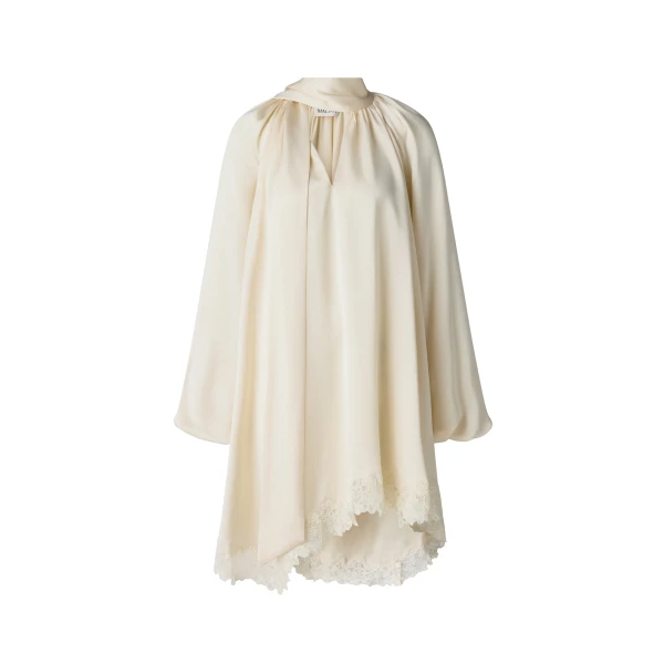 By Malina Norea Lace Hem Satin Mini Dress in Pearl