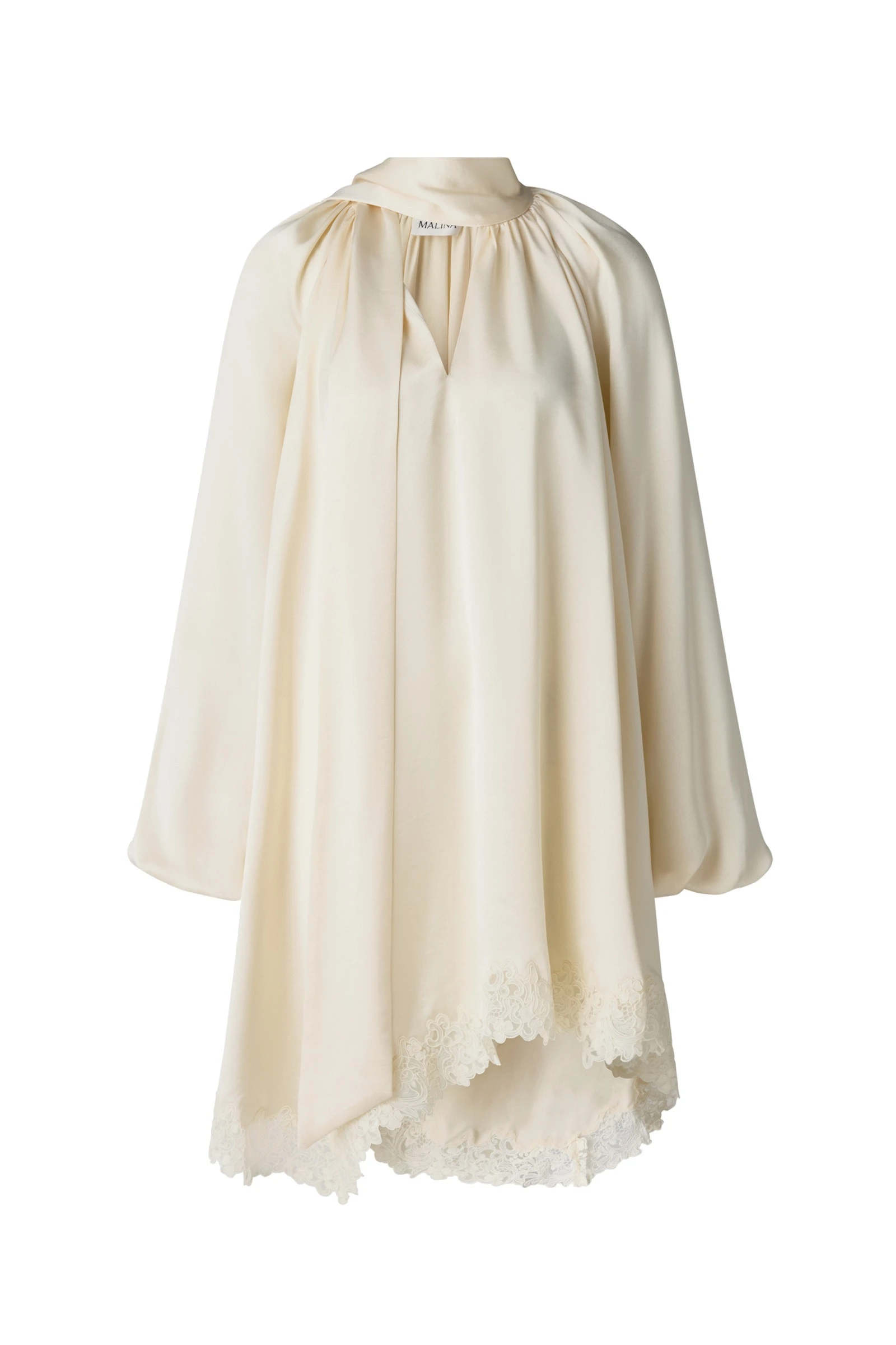 By Malina Norea Lace Hem Satin Mini Dress in Pearl By Malina Norea Lace Hem Satin Mini Dress in Pearl