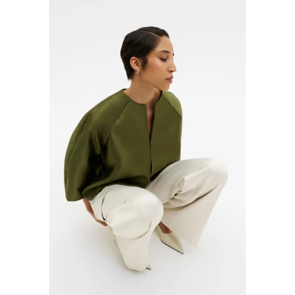 By Malina Novalie Blouse in Moss Green, view 2