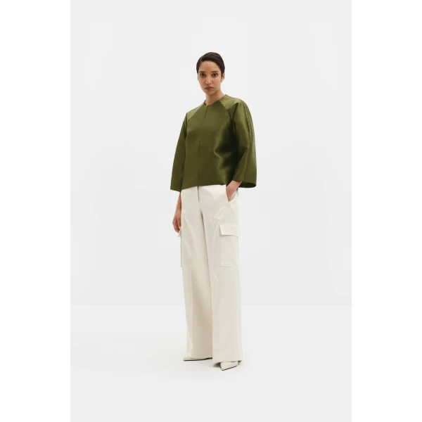 By Malina Novalie Blouse in Moss Green, view 3