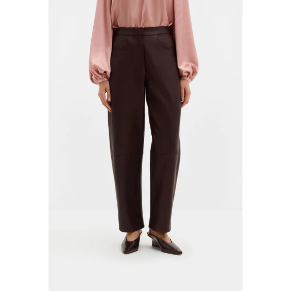 By Malina Paige Leather Trousers in Burgundy, view 3