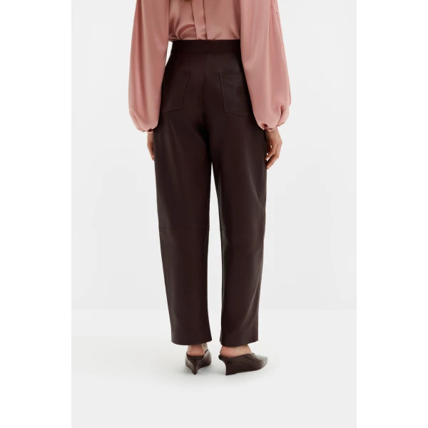 By Malina Paige Leather Trousers in Burgundy, view 4