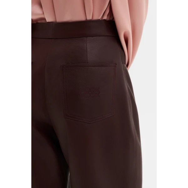 By Malina Paige Leather Trousers in Burgundy, view 5