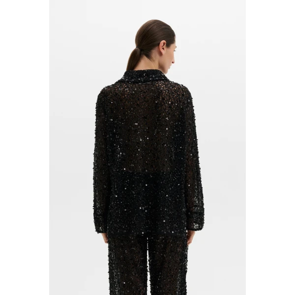 By Malina Philippa Embellished Lace Shirt in Black, view 5