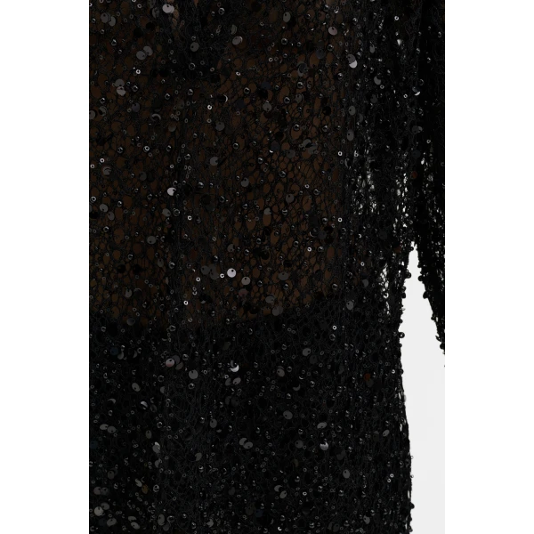 By Malina Philippa Embellished Lace Shirt in Black, view 6