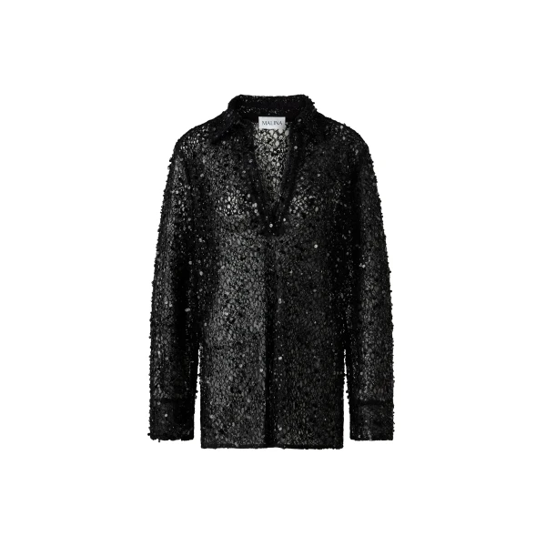 Philippa Embellished Lace Shirt in Black