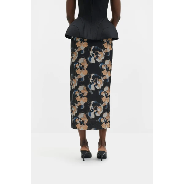 By Malina Sanna Midi Skirt in Dark Blooms, view 4