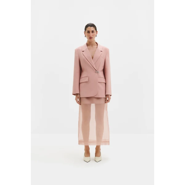 By Malina Sanna Straight Sheer Midi Skirt in Soft Pink, view 2