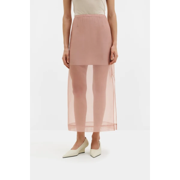 By Malina Sanna Straight Sheer Midi Skirt in Soft Pink, view 3