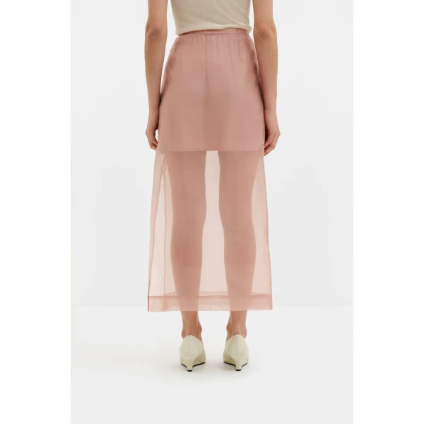 By Malina Sanna Straight Sheer Midi Skirt in Soft Pink, view 4