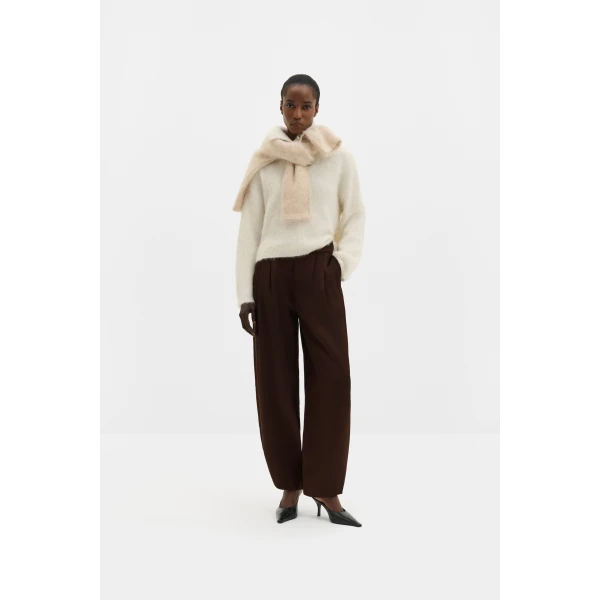 By Malina Smilla Satin Trousers in Dark Brown, view 2