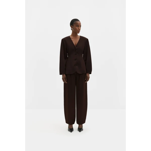 By Malina Smilla Satin Trousers in Dark Brown, view 3