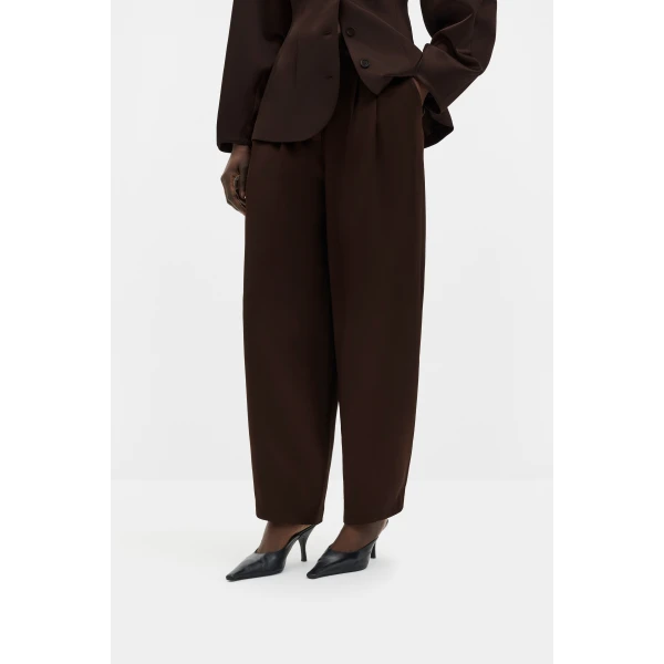 By Malina Smilla Satin Trousers in Dark Brown, view 4
