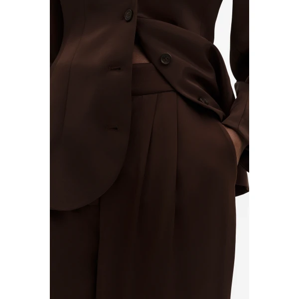 By Malina Smilla Satin Trousers in Dark Brown, view 6