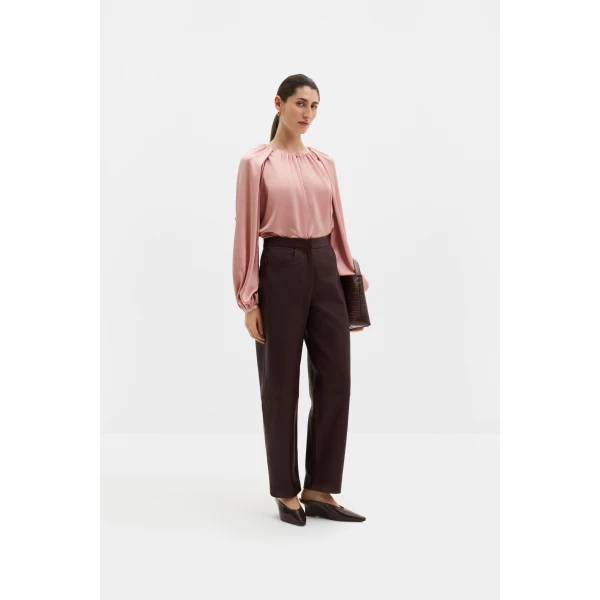 By Malina Sophie Button Detail Gathered Blouse in Soft Pink, view 3